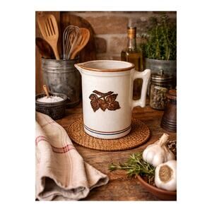 Brown Blue White Stoneware Brush-McCoy Oak Leaf Pitcher 7"